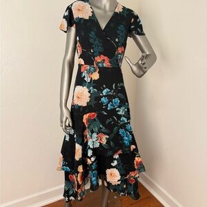 INC International Concepts Black High Low Floral‎ Wrap Flowy Dress 4
